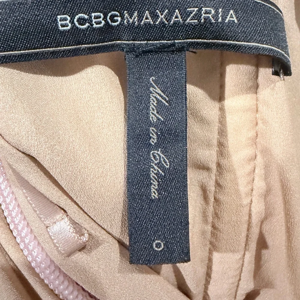 BCBGMaxAzria Strapless Pink Floral Maxi Dress with Black Waistband